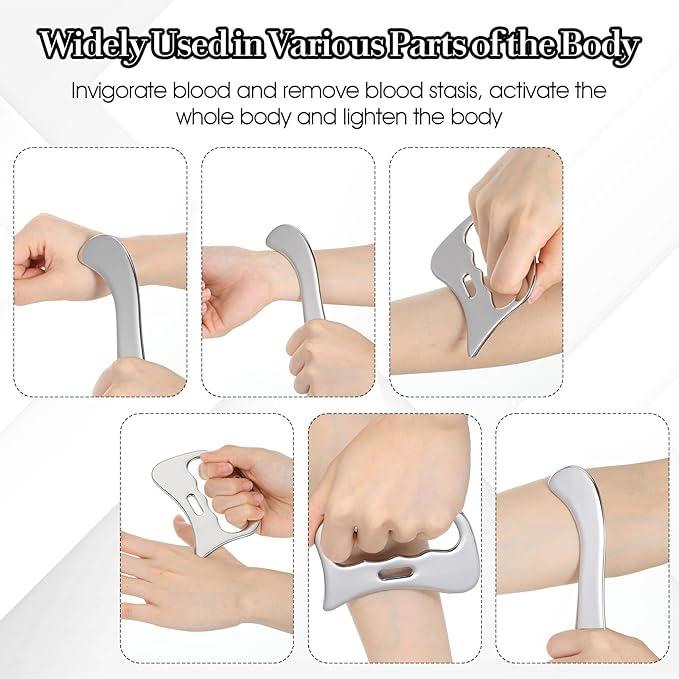 3 in 1 Guasha Massage Tool, Grade Stainless Steel Scraping Tool for Soft Tissue Upgrade Physical Therapy Stuff, Used for Back, Legs, Arms, Neck, Shoulder, Gua Sha Tools (Square+S-Shape+D-Shape)