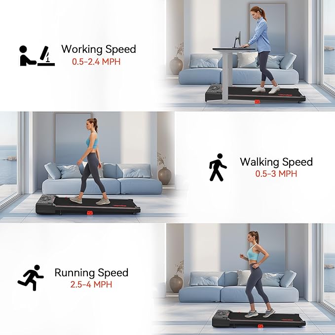 Walking Pad Treadmill, Under Desk Treadmill, Portable Treadmill for Home Office, Compact Quiet Desk Treadmill, Jogging Running Machine with Remote Control & LED Display, Installation Free