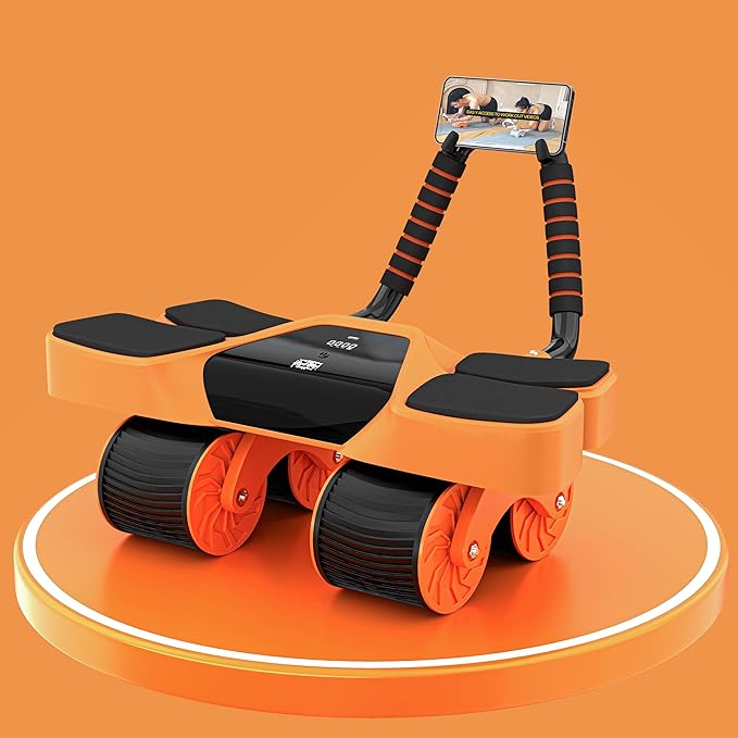 2026 New 4-Wheel Abdominal Roller with Elbow Support : Latest Upgraded High-Performance Exercise Machine With Automatic Rebound, Multi- layered Anti-Slip Design with Calorie Counting LCD Screen