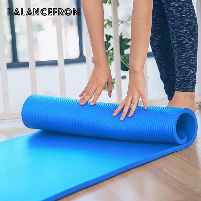 BalanceFrom 71x24 Inches Extra Thick Yoga Mat 1-Inch High-Density Foam – Roll-Up Exercise Pad with Double-Sided Non-Slip Surface and Carrying Strap for Pilates and Home Workouts, Multiple Colors