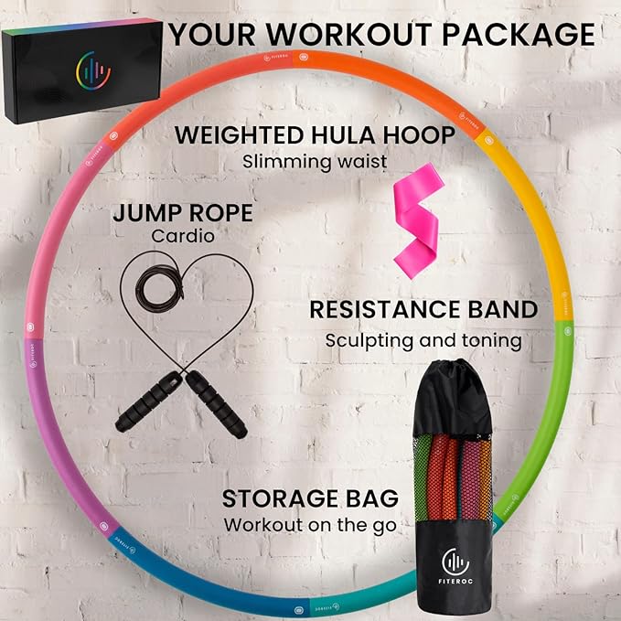 Weighted Fitness Hoop for Adults, 2.8 lb, Large Adjustable Size for Core Workouts and Weight Loss Support, 8 Detachable Sections