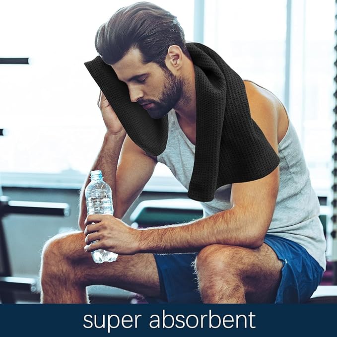 Microfiber Gym Towels for Working Out, Quickly Dry Yoga Towels for Men & Women Tennis, 16 Inch x 27 Inch, 3Pack - 16 * 27Inch, Black