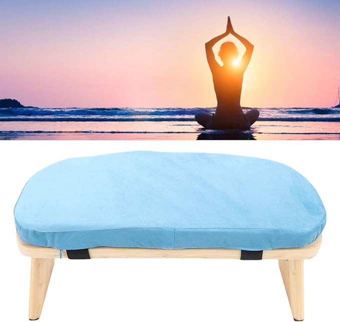 YUYTE Wooden Meditation Bench Ergonomic Meditation Stool, Detachable Kneeling Chair for Yoga with Soft Cushion Carry Bag, Home and Travel (Blue)