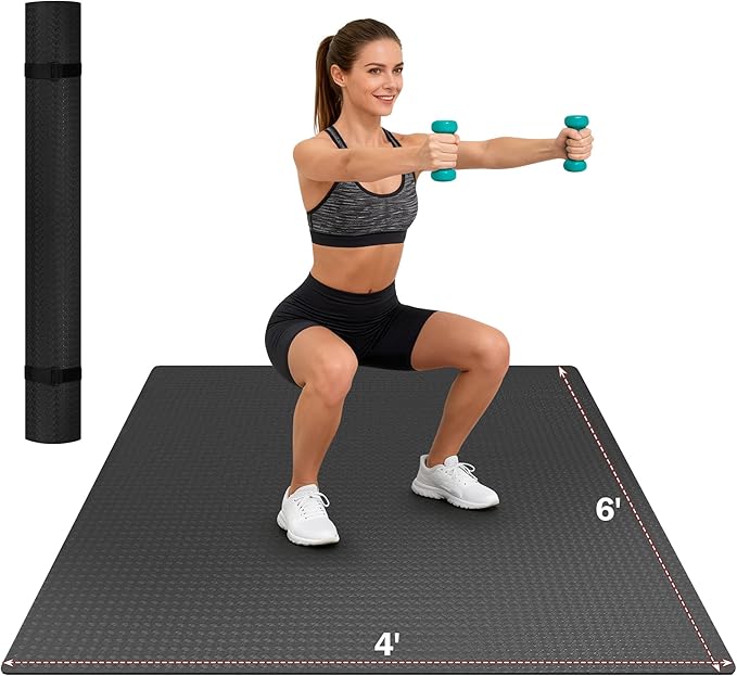 Extra Large Exercise Mat, 6'x4'/7'x5' /8'x5' (6mm) Thick Workout Mat for Home Gym & Garage Flooring, Shoe-Friendly, Non-Slip, Ultra Durable, Thick Large Workout Mats for Home Workouts