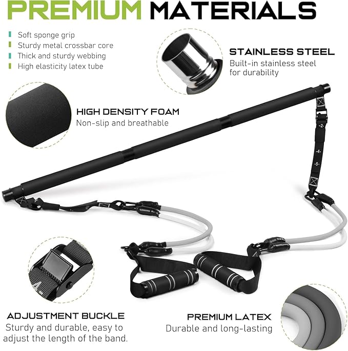 Pilates Bar Kit with Resistance Bands, Multifunctional Pilates Bar for Women & Men with Heavy-Duty Metal Adjustment Buckle, Pilates Home Equipment for Full BodyWorkouts