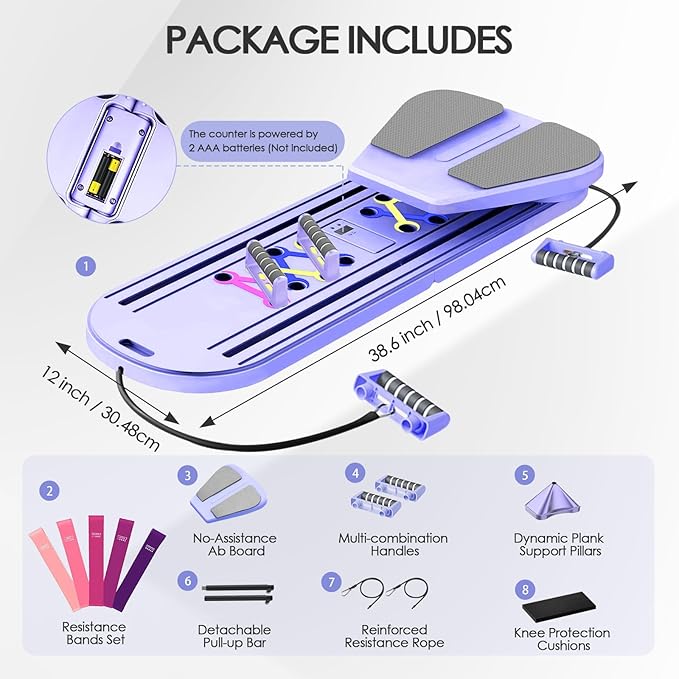 Pilates Board for Home Workout,Foldable Multifunctional Pilates Reformer Set with Timer,Resistance Bands & Storage Bag,Portable Pilates Equipment for Abs,Core & Full-Body Exercise