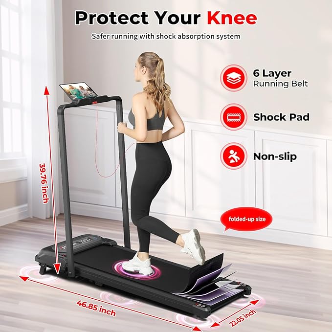 SubSun Foldable Treadmill for Home, Portable Walking Pad with Handle, Manuall/Auto/No Incline, 2.5HP Treadmill with 265 Lbs, Black/White