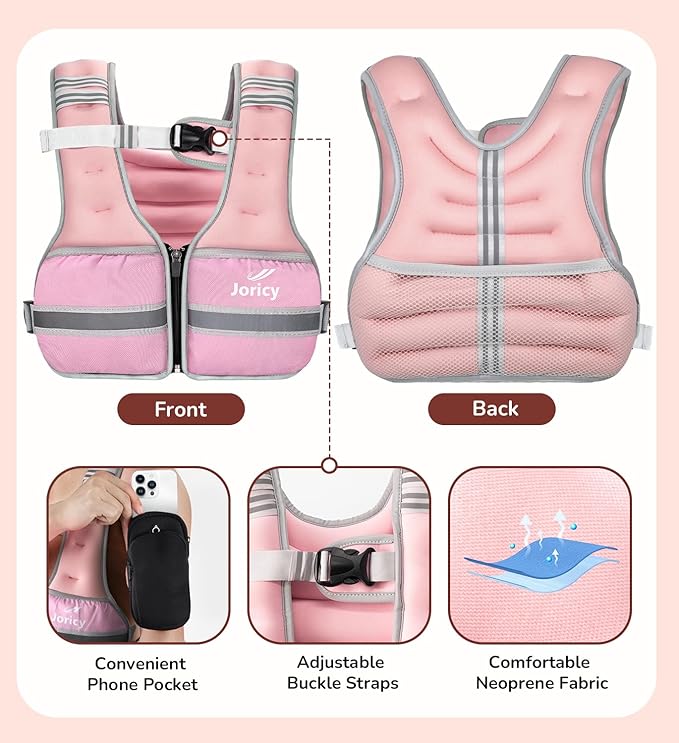 Weighted Vest Woman Men 6lb 8lb 10lb 12lb 14lb 16lb 20lb 25lb 30lb Weight Vest Zipper Front Rucking Vests With Reflective Strips for Walking Running Workout Strength Training Weight Loss Women