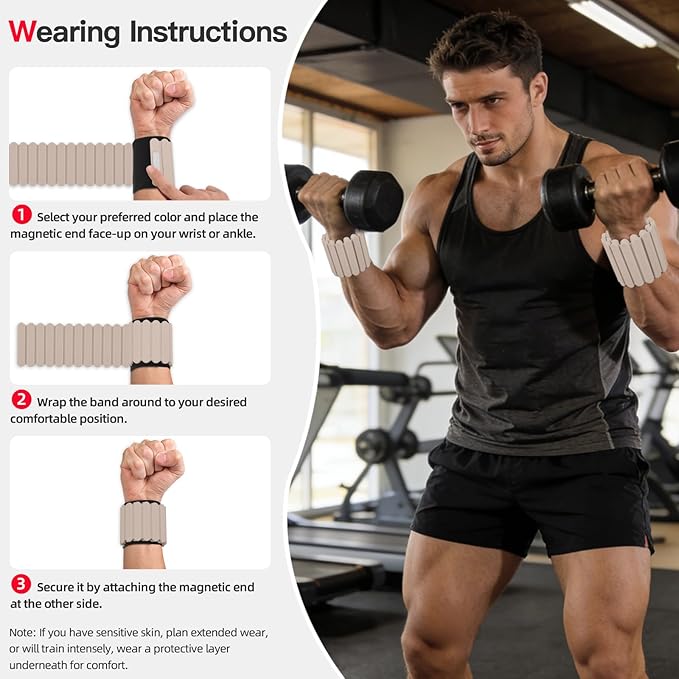 Abahub Wearable Wrist & Ankle Weights Set of 2, Stackable Magnetic Weighted Bracelet for Women, Waterproof Silicone Arm Leg Weights for Home Gym Workout, Running, Yoga & Pilates