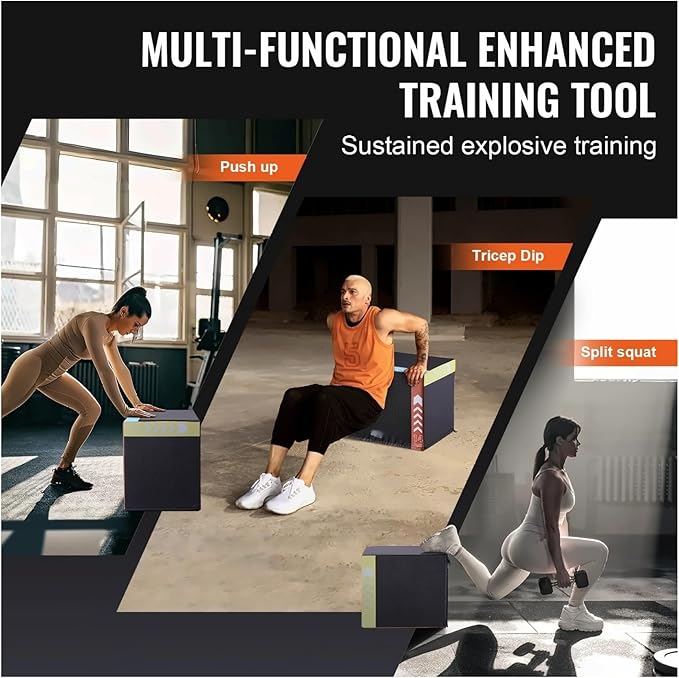 Plyometric Jump Box 3-in-1, 16/14/12 Inch - Cotton Plyo Box for Fitness, Agility & Strength Training - Anti-Slip Exercise Step Up Platform - Home & Gym