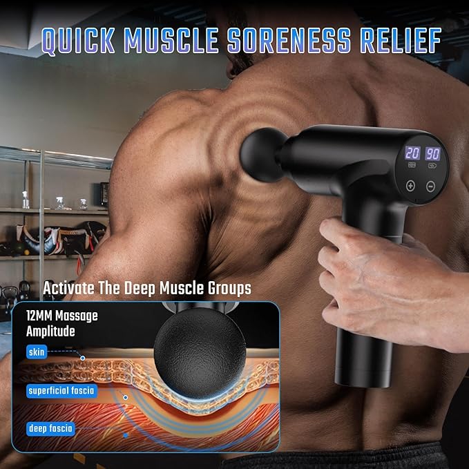 cotsoco Massage Gun Deep Tissue, Muscle Massage Gun with 9 Attachment Heads 20 Speeds & Silent Brushless Motor for Pain Relief, Handheld Percussion Back Massager Gun for Athletes (Black)