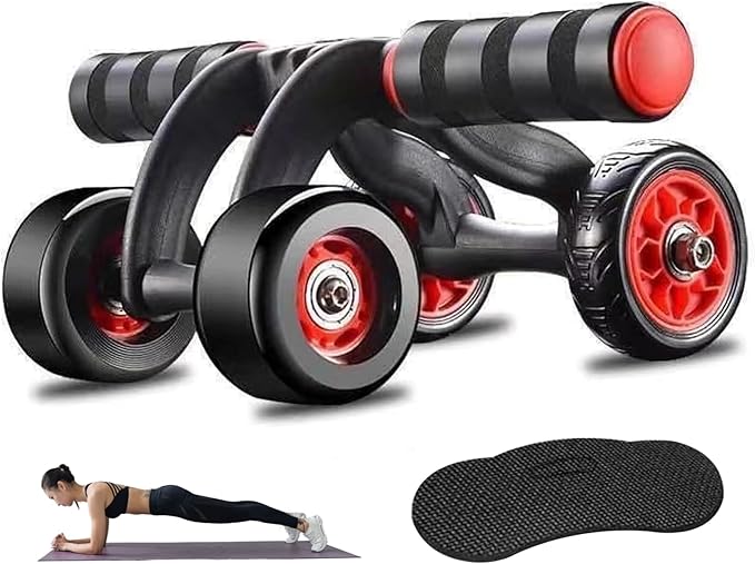 Ab Roller Automatic Rebound Abs Trainer 4 Wheels Heavy Duty Abdominal Wheel with Kneeling Mat Non-slip Low Noise Core Workout Ab Roller Wheel for Men Women