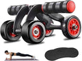 Ab Roller Automatic Rebound Abs Trainer 4 Wheels Heavy Duty Abdominal Wheel with Kneeling Mat Non-slip Low Noise Core Workout Ab Roller Wheel for Men Women