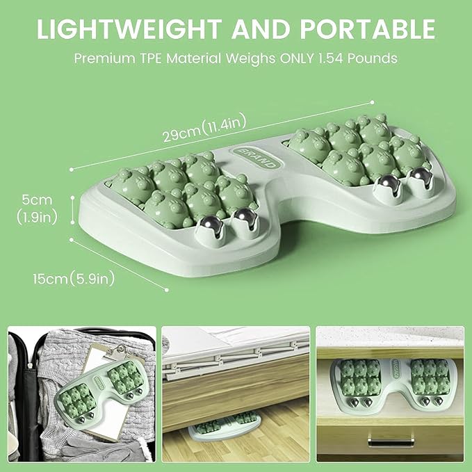 Foot Massager Roller for Plantar Fasciitis Relief, Dual Foot Acupressure Therapy for Pain Relief, Stress Relief and Improved Circulation, Portable Reflexology Tool for Home and Office Use (Green)