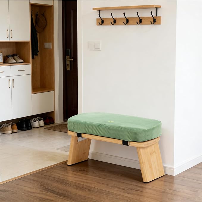 Meditation Bench, Bamboo Meditation Stool, Folding Kneeling Meditation Bench, Seiza Prayer Bench, Prayer Bench with Meditation Cushion, Kneeling Stool(Green-Bag)