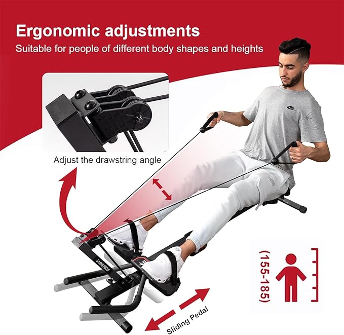 Tousains 3 in 1 Foldable Rowing Machine, AB Machine with 3 Level Angle & Led Monitor, Multi-Functional Rower Fitness Equipment Home Gym Full Body Fitness Machine