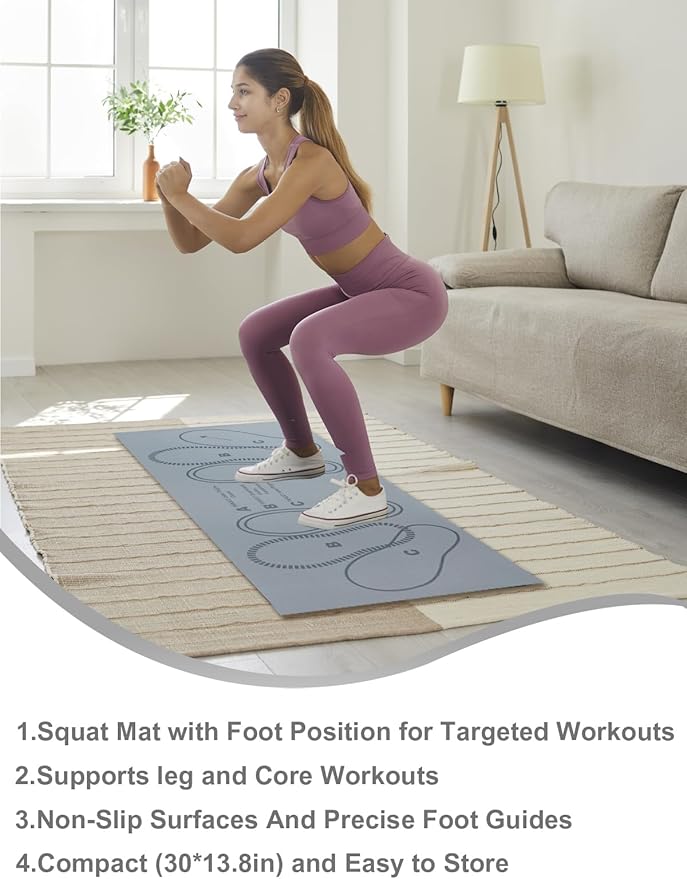 Squat Mat with Foot Position,Large Squat Target Pad 30'' X 13.8'',4mm Thickness Squat Mat Foot Positioning, Exercise Mat for Squats, Leg and Abdominal Workouts