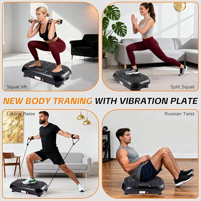 Vibration Plate Exercise Machine, Vibrating Plate for Lymphatic Drainage, Full Body Vibration Plate Fitness Platform Stand Board Shaker, Workout Vibrate Waver Sport Gym Gifts for Weight Loss Women Men