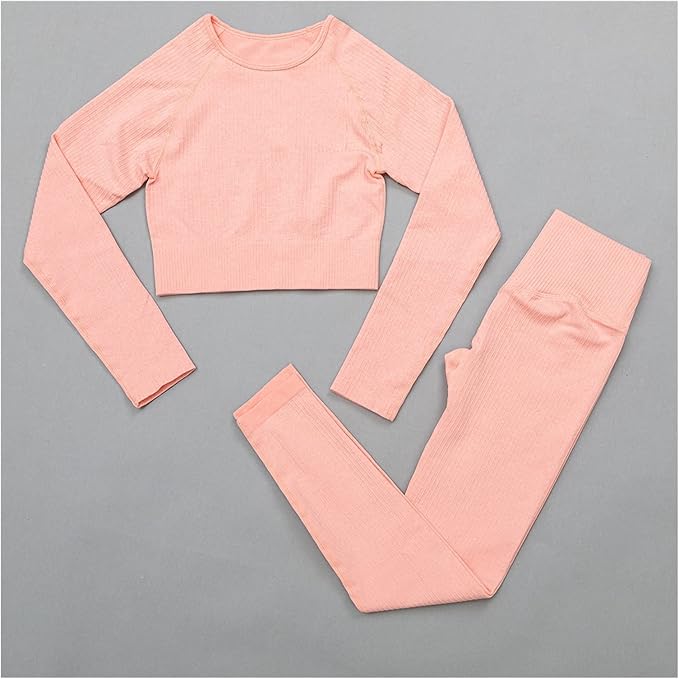 Women Gym Suit Fitness Set Sports Clothing Women Gym Clothing Yoga Clothing Yoga Sets Fitness Suit (Color : Orange Pink, Size : Large)