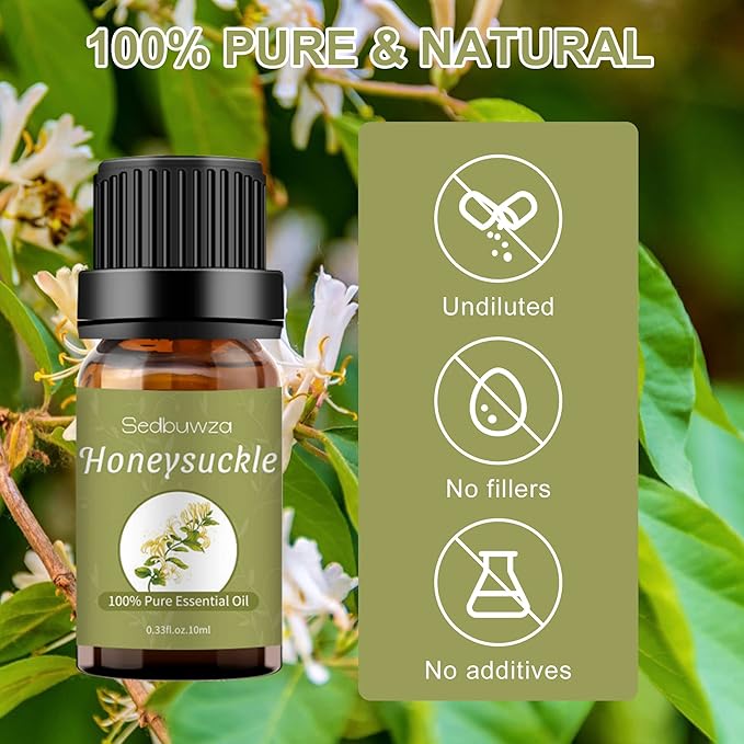 Sedbuwza Honeysuckle Essential Oil, Pure Organic Honeysuckle Fragrance Oil for Diffuser, Humidifier, Soap, Candle, Perfume