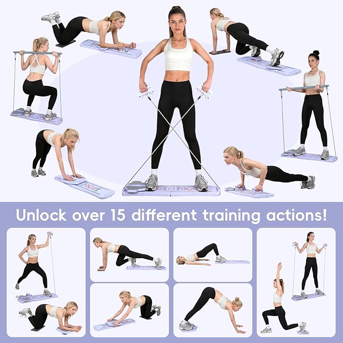 Pilates Board for Home Workout - Portable Pilates Reformer Set, Multifunctional Ab Trainer with Resistance Bands Phone Support 300lbs Capacity, Folding Pilate Board for Women Full Body Workout