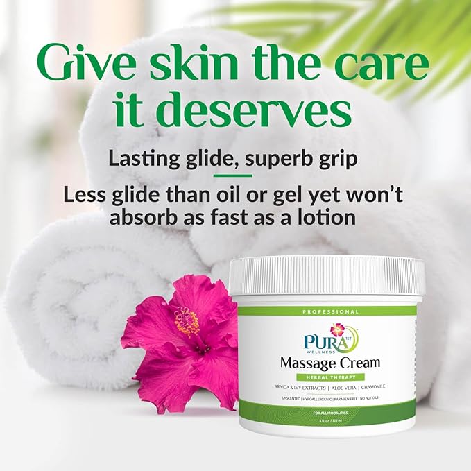 Herbal Therapy 4 Fl oz Massage Cream, Aloe Vera, Professional, Massage Therapy, Deep Tissue, Unscented, Hypoallergenic, Natural Ingredients, Skin Hydrating, Moisturizing, Muscle Relief