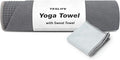 YESLIFE Non-Slip Extra Thick Hot Yoga Towel with One Sweat Towel, Microfiber Sweat Absorbent Yoga Mat Towel with Grip Dot, Pilates Mat, 72" x 24", Grey