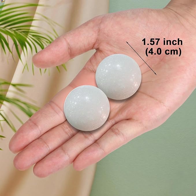 Natural Marble Baoding Chinese Meditation Balls, Stress Relief Hand Exercise Therapy Set, White Medium-1.57"