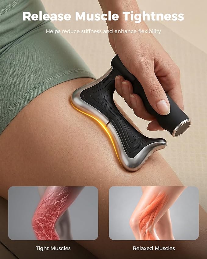 Heated Muscle Scraper, 3 Adjustable Intensity Modes with LED Display, 38-46℃ Warm Therapy & Vibration, Full Body Use Ergonomic Design, Rechargeable Wireless (Black)