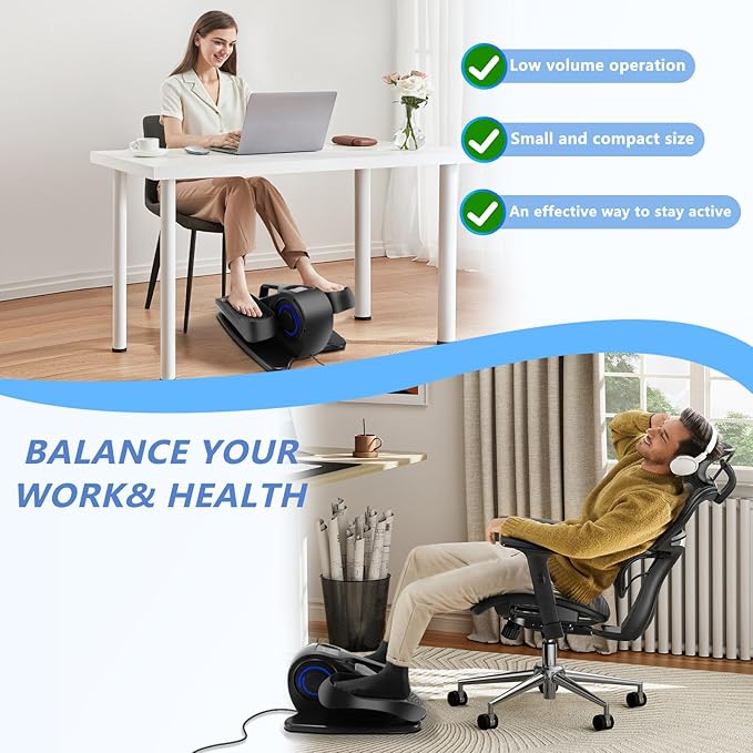 Under Desk Elliptical Machine, Electric Leg Exerciser for Seniors, Compact Seated Pedal Exerciser, Portable Elliptical Trainer with Remote and Non-Slip Pedals for Teens Adults