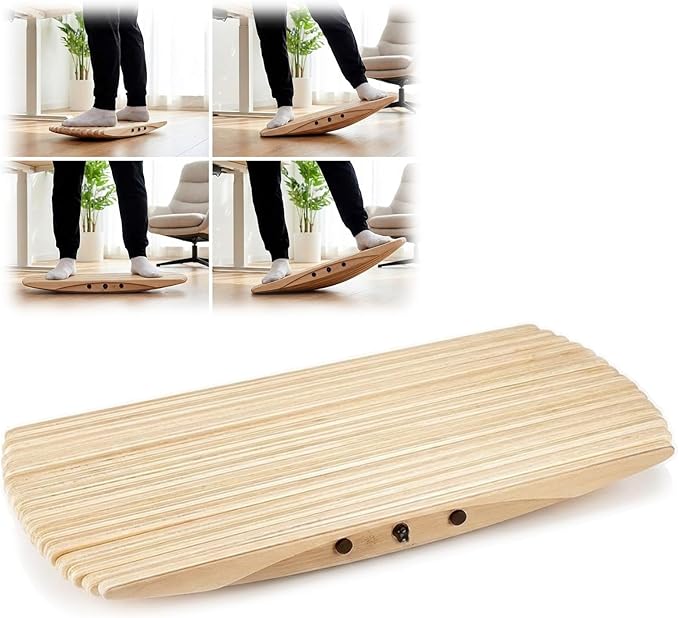 Balance Board Trainer for Standing Desk, Wooden Wobble Rocker Board for Core Strength Training, Office Balance Board for Home Fitness & Stability