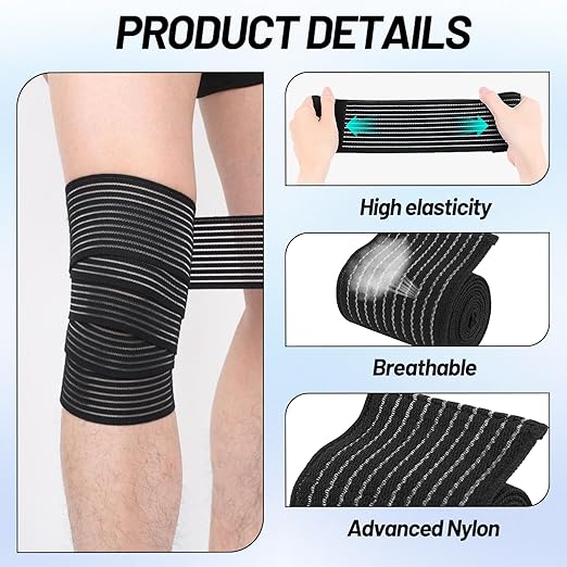 Knee Wraps – 2 PCS 150×7.5cm Elastic Knee Wrap for Women, Thigh Compression Sleeve for Workouts, Adjustable Compression Bandages for Legs, Support for Squats and Training