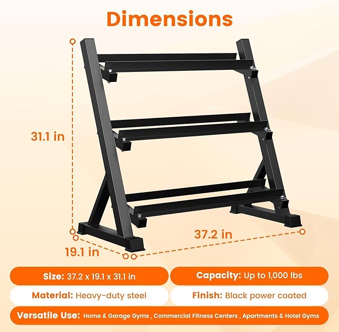 Dumbbell Rack, 3-Tier Dumbbell Weight Rack for Home Gym, Dumbbell Set for Dumbbell Kettlebell Barbell, Heavy Duty Weight Storage Organizer, Dumbbell Rack Stand Only