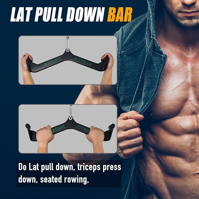 Home Gym Fitness Rowing T-bar V-bar Pulley Cable Machine Attachment, Bicep Curl Tricep LAT pulldown Bar Back Strength Training Handle Grips LAT Pull Down Bar for Seat Row Workout