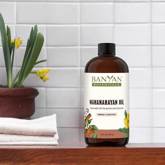 Banyan Botanicals Organic Mahanarayan Oil – Deeply Penetrating Muscle & Joint Recovery Oil – Warming Ayurvedic Massage Oil for Active Mobility & Tissue Resilience – 24 oz – USDA Organic