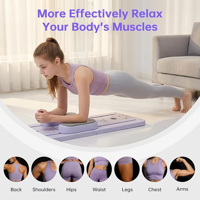 Pilates Board Set - Pilates Reformer, Multi-Foldable Pilates Reformer Set, Portable Pilates Reformer, Trainer Machine for Home Workout with Timer, Ab, Core, Fitness, Exercise (Purple)