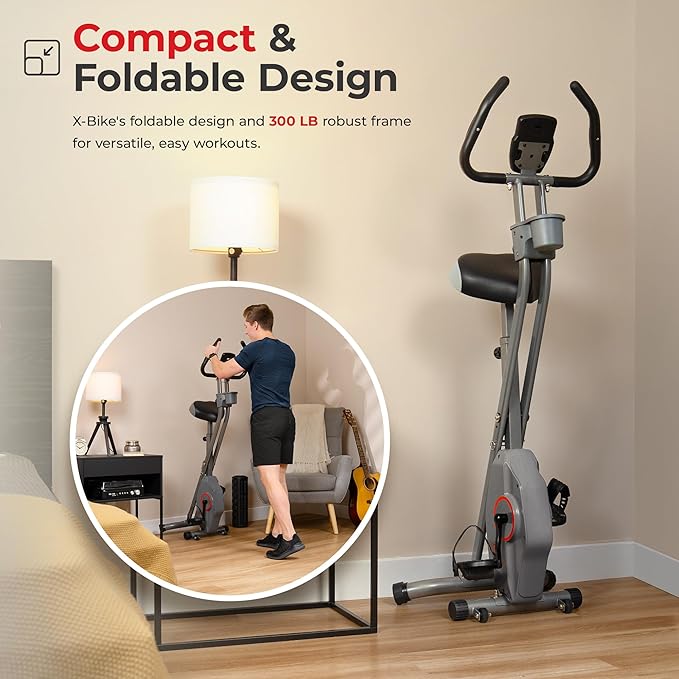 Sunny Health & Fitness Sunny Health & Fitness Smart Folding X-Bike, Portable Compact Exercise Bike for Indoor Cycling Workout, Home Cardio Training Machine, Free SunnyFit App Bluetooth Connect