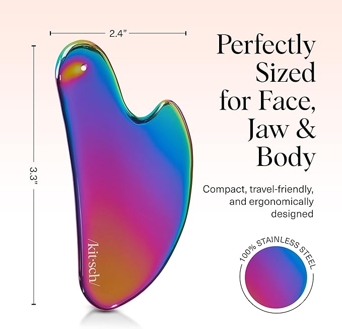 Kitsch Stainless Steel Gua Sha Facial Tools - Guasha Tool for Face, Face Sculpting Tool, Jawline Shaper, Double Chin Reducer Gua Sha Tools, Lymphatic Drainage Massager, Facial Skin Care, Iridescent
