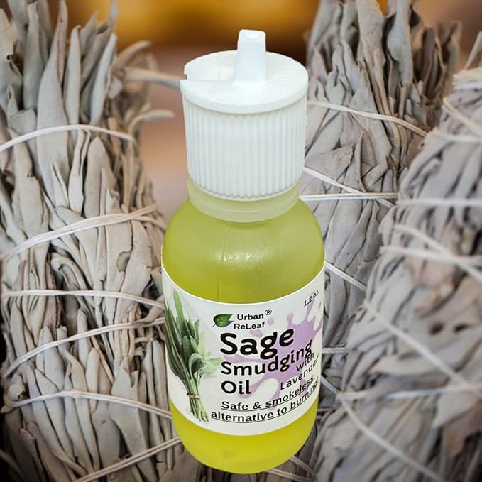 Urban ReLeaf Sage Smudging Oil 1.2 oz with Lavender! Cleansing Energy, Clear Anoint Bless Protection. Smokeless Alternative. Massage, 100% Natural Vegan, Made in USA