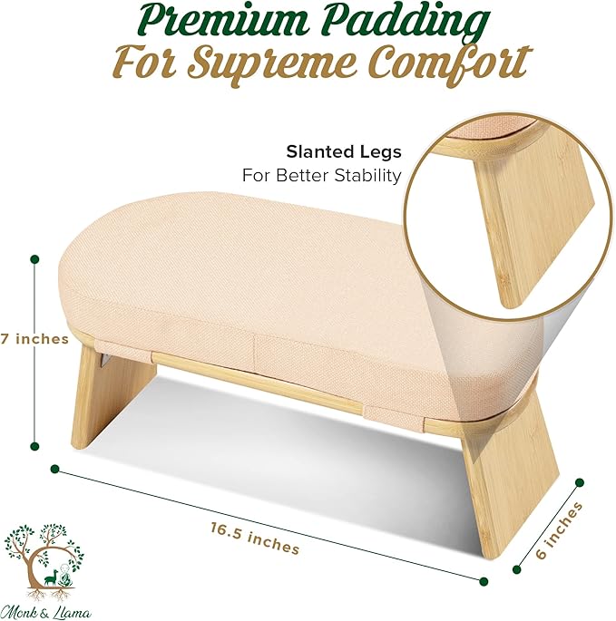 MONK & LLAMA Meditation Bench - Foldable, Ergonomic, Bamboo Kneeling Stool— Perfect Seiza Bench Meditation Stool Chair for Prayer & Travel - Deeper & Enjoyable Sessions
