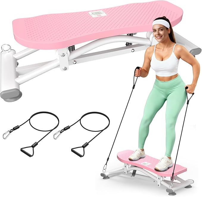 Balance Board with Resistance Bands, 300LBS Ski Balancing Machine Exercise Equipment LCD Monitor for Cardio, Home Ski Simulator Trainer for Full Body Workout