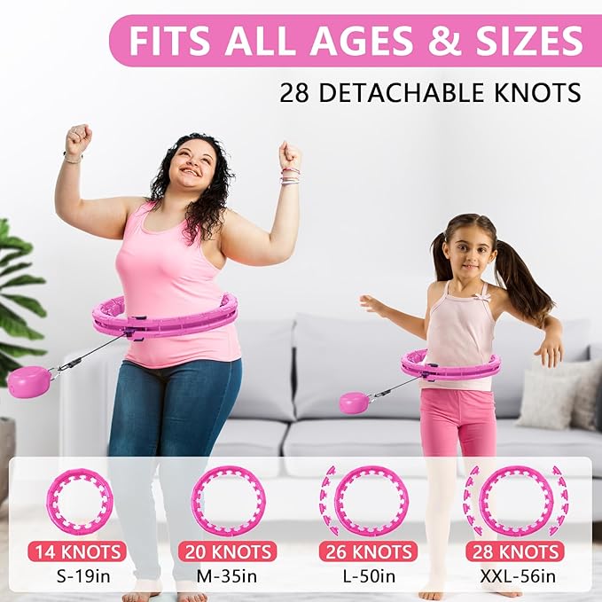 U1 Weighted Hula Hoop – 30 Knots 19"–61" Adjustable Waist, Magnetic Lock with Spring Massage Heads, Infinity Hoop Plus Size for Adults & Kids, Ab Workout, Weight Loss, Abdominal Toner