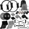 21 Pcs Pilates Ring Circle Set for Women, Includes Ball Yoga, Ring Stretching, Strap Bands, Non Slip Socks, Back Bags for Workout, Commonly Used for Yoga, Pilates, Stretching, Fitness(Black,Gray)