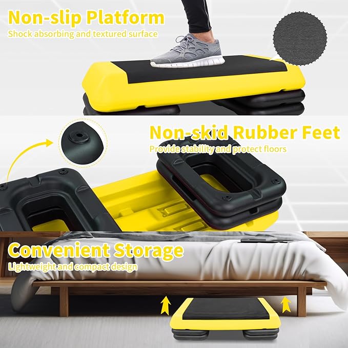4''-6''-8''Adjustable Aerobic Stepper w/4 Risers Health Workout Step Platform for Sports & Fitness