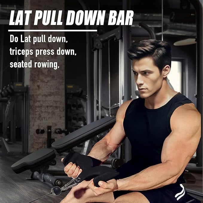 Home Gym Fitness Rowing T-bar V-bar Pulley Cable Machine Attachment, Bicep Curl Tricep LAT pulldown Bar Back Strength Training Handle Grips LAT Pull Down Bar for Seat Row Workout