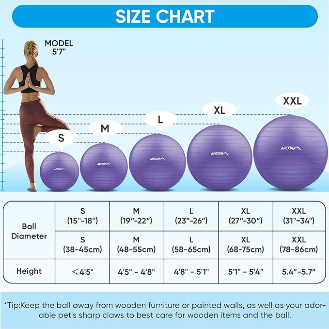 APEXUP Yoga Ball Exercise Ball Anti Slip Heavy Duty for Fitness, Balance & Core Workout