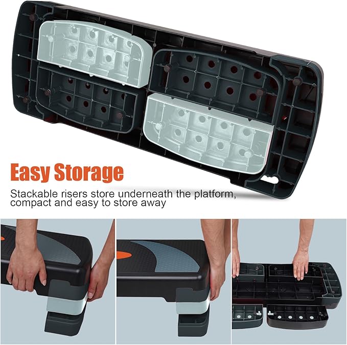 Aerobic Step Platform Exercise Step with 3 levels Adjustable Height Non-Slip Exercise Stepper for Cardio, Strength, and Fitness Workouts at Home or Gym