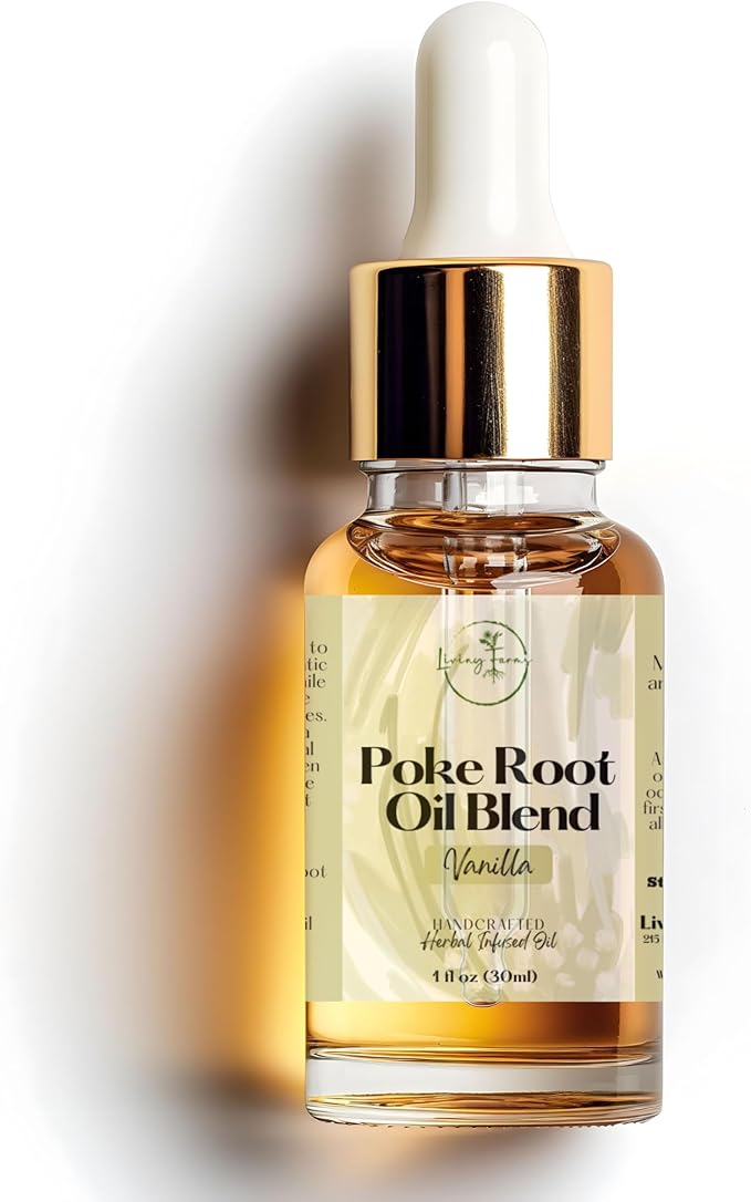 Organic Poke Root Oil with Castor Oil & Vanilla for Cysts, Boils, Fibroids, Swollen Lymph Nodes, Breast & Joint - Vegan Lymphatic Support Massage Oil - Handmade in The USA