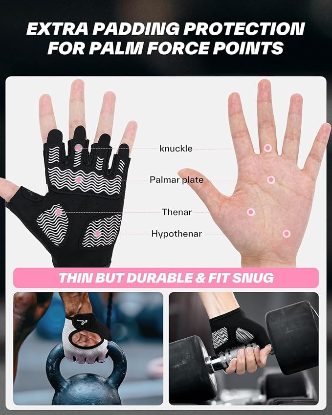 Sportneer Workout Gloves for Men & Women, Full Palm Protection Breathable Exercise Gloves w/Curved Open Back, Lightweight Fitness Gloves for Pull Up, Dumbbells, Cycling, Rowing