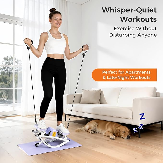 Rock Stepper Side to Side Low Impact Stair Stepper,Quiet Steppers for Exercise at Home with Resistance Bands & Non-Slip Mat – Exercise Step Balance Board Workout Equipment for Apartment & Living Room